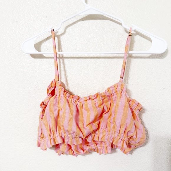 Birds of Paradise Trovata Brigette Creamsicle Stripe Pink Crop Bra Ruffle Top L - Picture 4 of 8